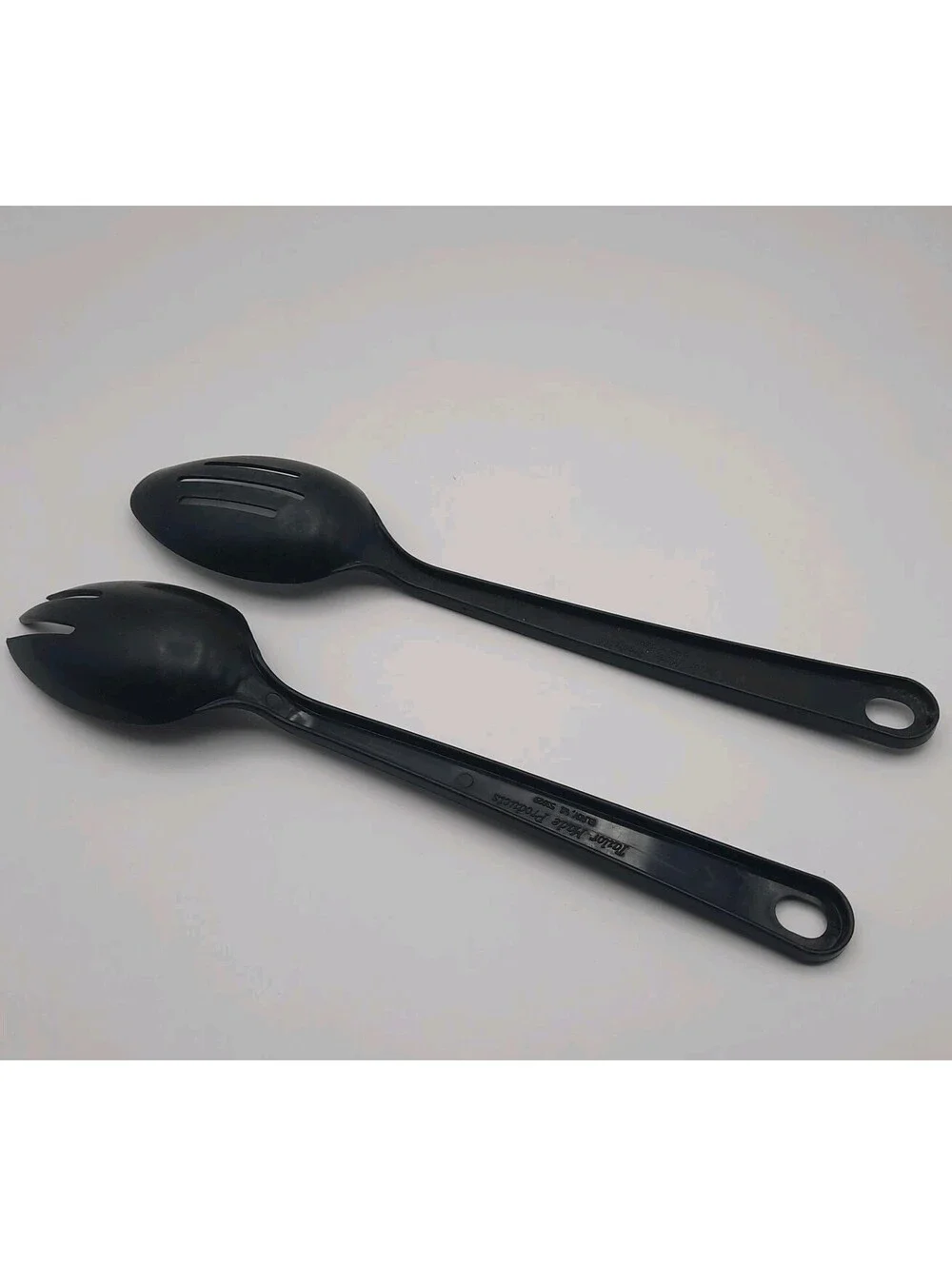 Vtg Tailor Made Products Black  Slotted Serving Spoon Set Of 2 Spork